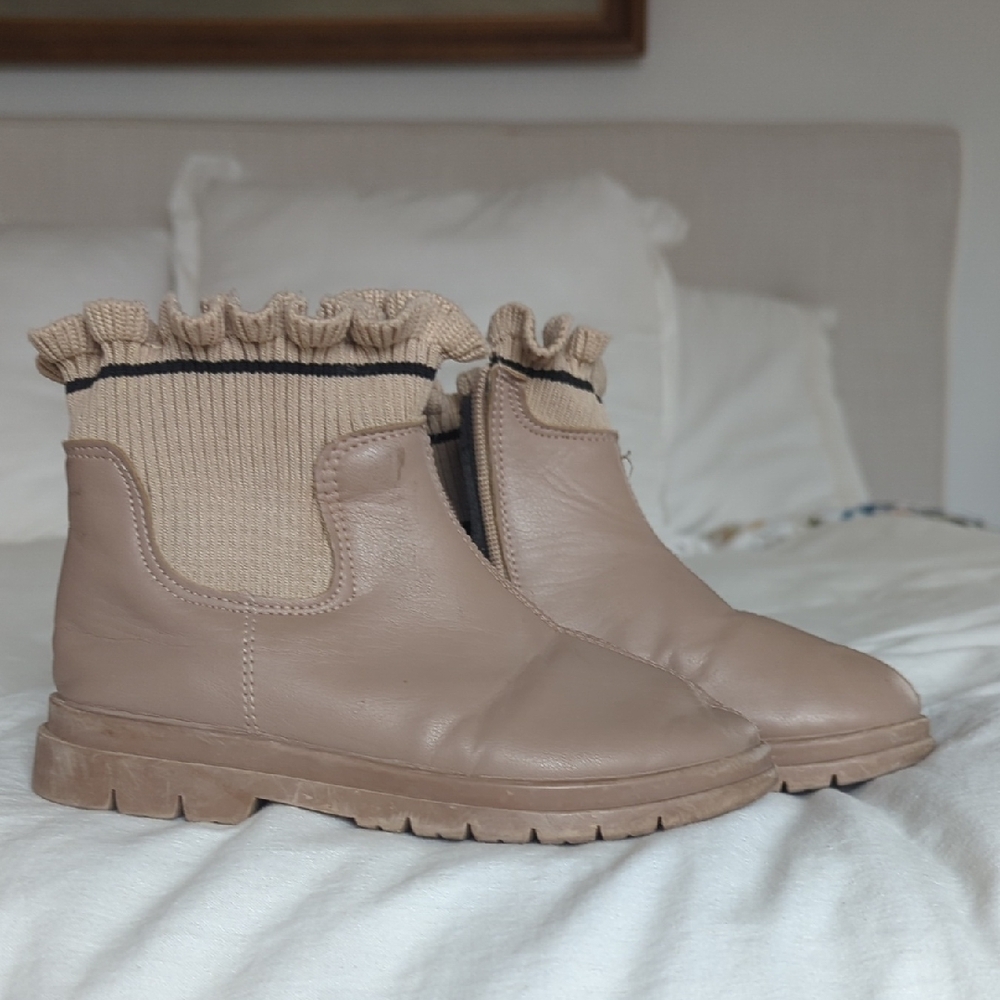 Tan Ruffle Ankle Boots - Picture 4 of 4
